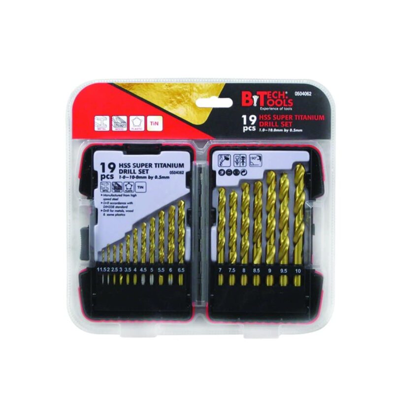 סט מקדחי M2 HSS ציפוי טיטניום (כל 0.5) - 19 יח׳ B.tech 0504062