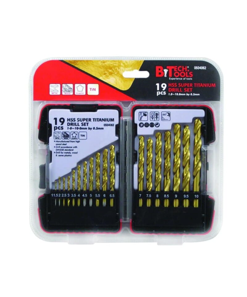 סט מקדחי M2 HSS ציפוי טיטניום (כל 0.5) - 19 יח׳ B.tech 0504062