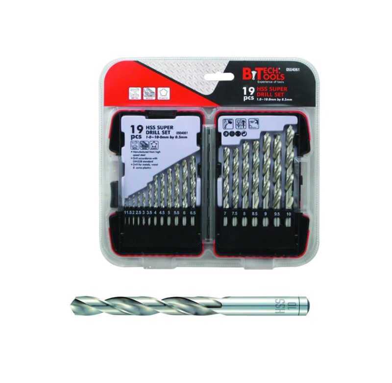 סט מקדחי PRO M2 HSS מידות 1-10 מ"מ (כל 0.5) - 19 יח' B.tech 0504061
